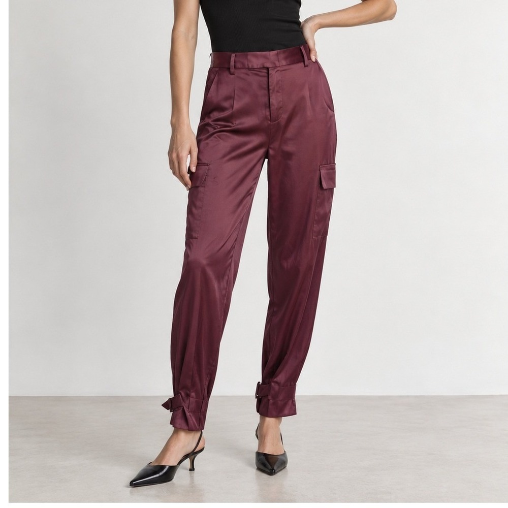 Artizia Babaton Refined Satin Cargo Pants Women's 00 Burgundy Utility Pockets